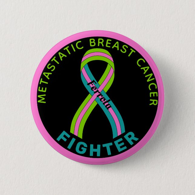 Badge Rond 5 Cm Ribbon de lutte contre le cancer du sein métastati (Devant)