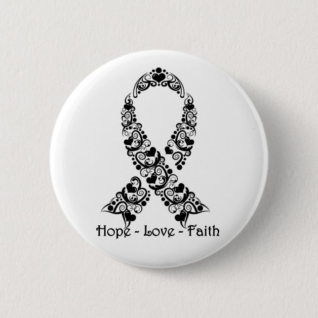 Badge Rond 5 Cm Ribbon Hope Black Awareness (Devant)