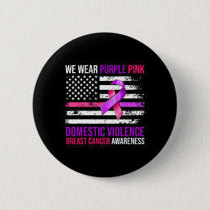 Badge Rond 5 Cm Ribbon rose Violet Drapeau Cancer Du Sein Et Domes
