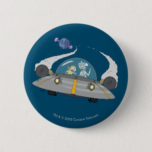 Badge Rond 5 Cm RICK ET MORTY™   Vol En Navire Spatial