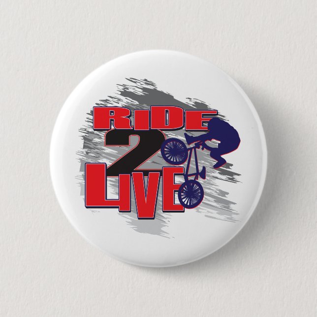 Badge Rond 5 Cm Ride 2 Live BMX Rider (Devant)
