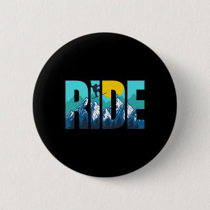 Badge Rond 5 Cm Ride Mountain Snowboard Pistes Sunset Graphisme