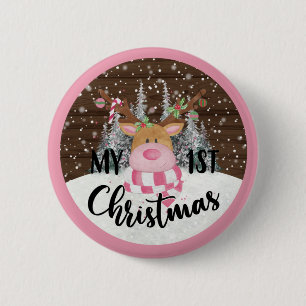 Badge Rond 5 Cm Rindeer Whimsical - Mon premier Noël