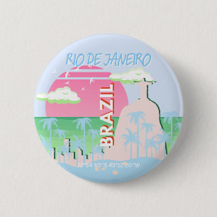 Badge Rond 5 Cm Rio de Janeiro Brésil Voyage Art Blue Illustration