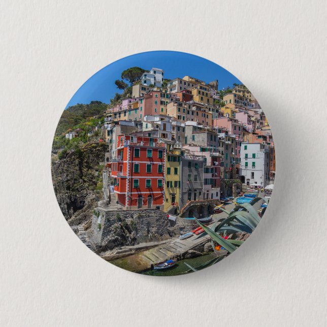 Badge Rond 5 Cm Riomaggiore Cinque Terre Ligurie Italie (Devant)