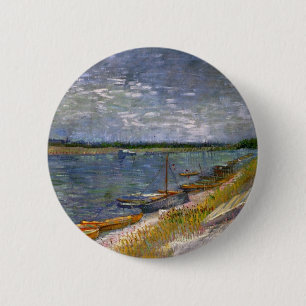 Badge Rond 5 Cm Rivière avec bateaux à rames par Vincent van Gogh