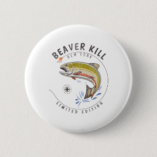 Badge Rond 5 Cm Rivière Beaverkill New York Mouche Pêche Souvenir