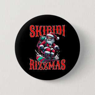 Badge Rond 5 Cm Rizz Christmas Funny Snowboard Père Noël Xmas Skib