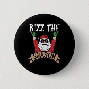 Badge Rond 5 Cm Rizz La Saison Drôle Noël Père Noël Rock Xmas Ro