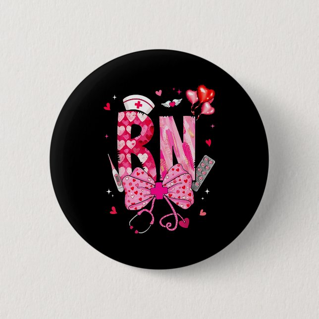 Badge Rond 5 Cm Rn Valentine Coquette Bow Stethoscope Nurse Girl W (Devant)