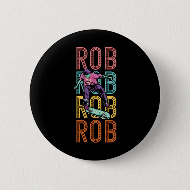 Badge Rond 5 Cm Rob Custom Skateboarding Hob  (Devant)
