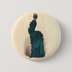Badge Rond 5 Cm Robe Bleue Victorienne élégante Mode Femme Art