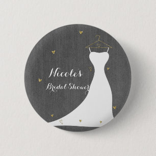 Badge Rond 5 Cm Robe de Mariée Moderne & Cœur Doré Baby Shower