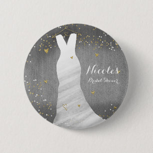 Badge Rond 5 Cm Robe de Mariée Moderne Confettis Cœurs Enterrement