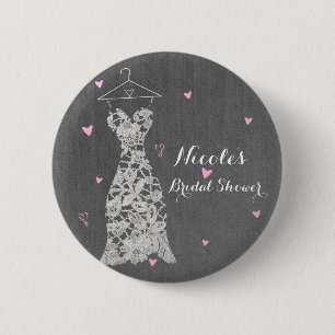 Badge Rond 5 Cm Robe de Mariée Moderne en Dentelle Gris Chic Brida