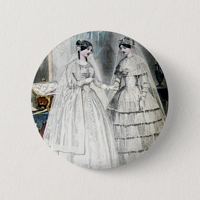 Badge Rond 5 Cm Robe Mariage victorienne deux femmes (Devant)