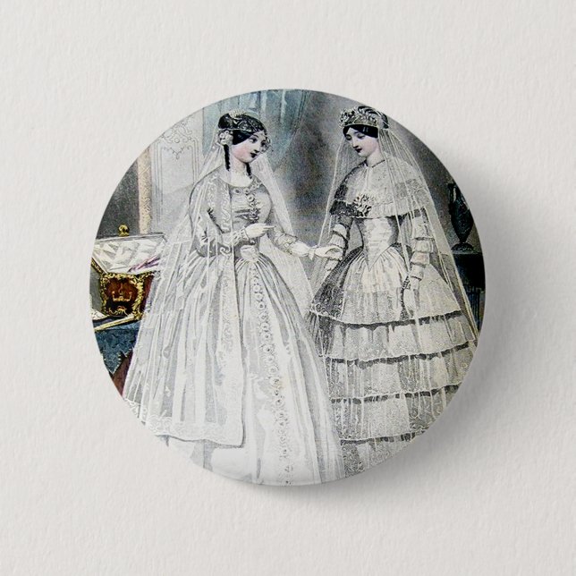 Badge Rond 5 Cm Robes de mariée blanc antique (Devant)