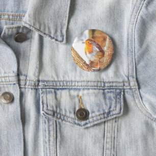 Badge Rond 5 Cm Robin Artistique Redsein Perché