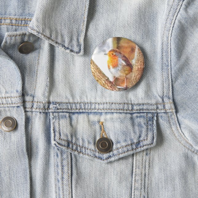 Badge Rond 5 Cm Robin Artistique Redsein Perché (En situation)