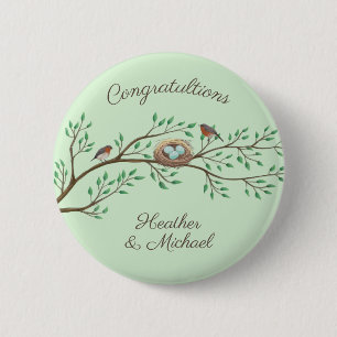 Badge Rond 5 Cm Robin Oiseaux Nid Oeufs Baby shower de printemps