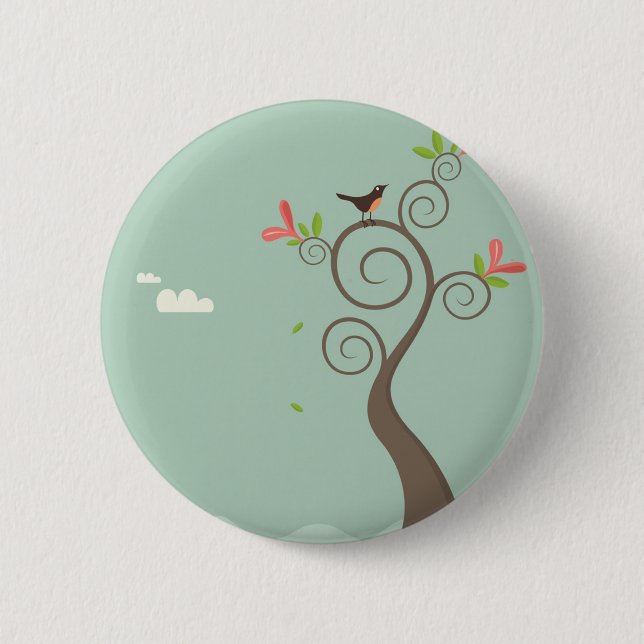 Badge Rond 5 Cm Robin sur un arbre (Devant)