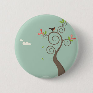 Badge Rond 5 Cm Robin sur un arbre