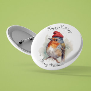 Badge Rond 5 Cm Robin Winter Delight, sur mesure