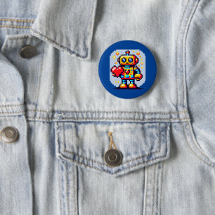 Badge Rond 5 Cm Robot avec coeur - Joli Pixel Art Design Sci-Fi