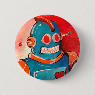 Badge Rond 5 Cm Robot bleu