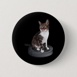 Badge Rond 5 Cm Robot Cat Vacuum Cleaner Feline Animal Cute Cat