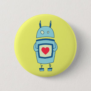 Badge Rond 5 Cm Robot Clair Et Mignonne Avec Coeur