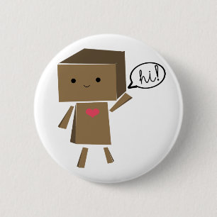 Badge Rond 5 Cm Robot de carton : bonjour !