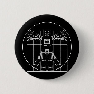 Badge Rond 5 Cm Robot de da Vinci Vitruvian
