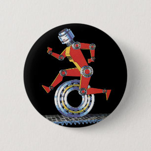 Badge Rond 5 Cm Robot de science-fiction vintage courant avec roue