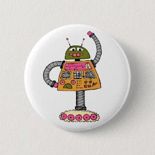 Badge Rond 5 Cm Robot Frankie, orange sur blanc