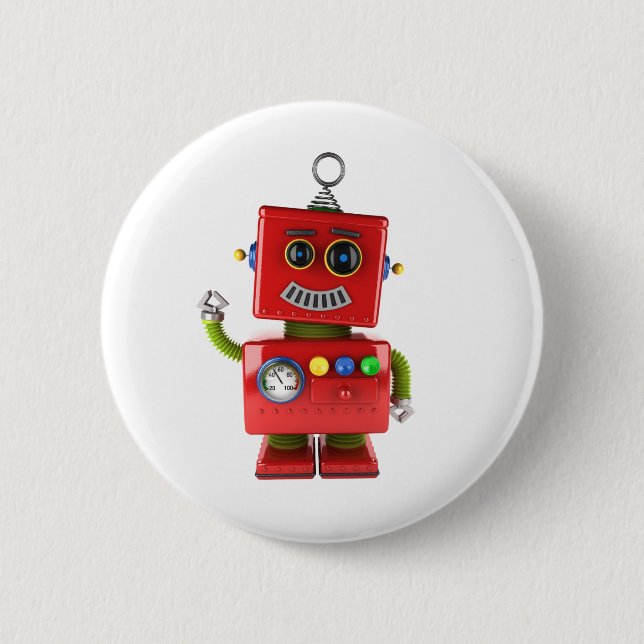 Badge Rond 5 Cm robot jouet rouge bravo (Devant)