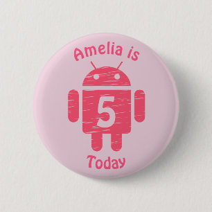 Badge Rond 5 Cm Robot rose Enfants âge personnalisé Anniversaire