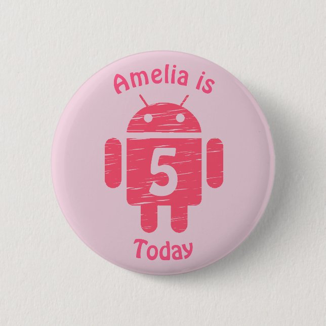 Badge Rond 5 Cm Robot rose Enfants âge personnalisé Anniversaire (Devant)