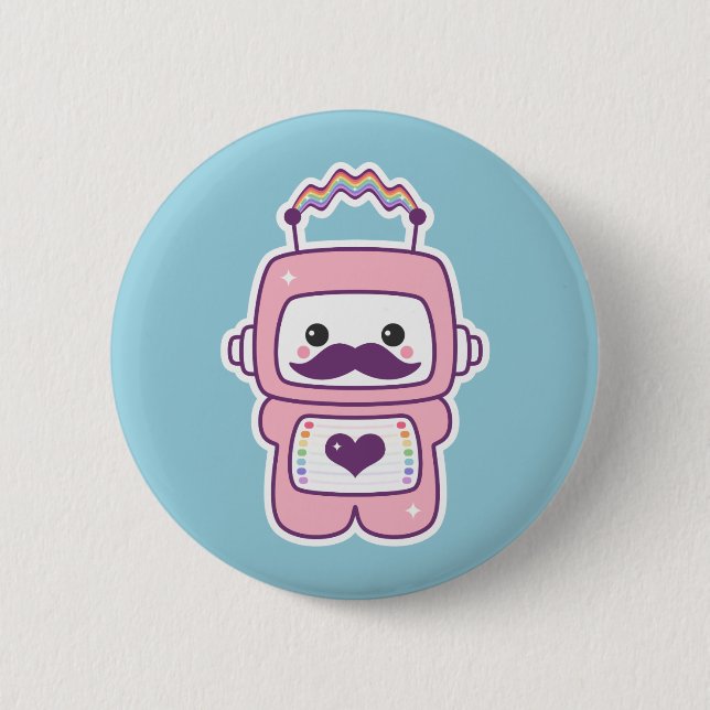 Badge Rond 5 Cm Robot rose mignon dans le déguisement (Devant)