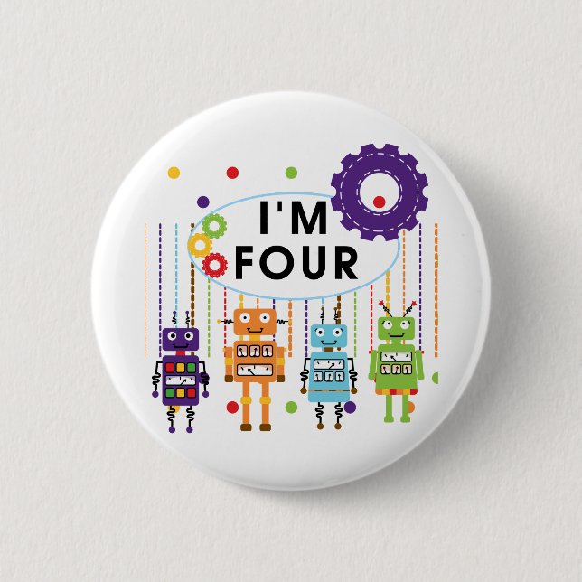 Badge Rond 5 Cm Robot T-shirts et cadeaux d'anniversaire 4e (Devant)