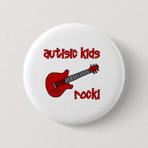 Badge Rond 5 Cm Roche autiste d'enfants avec la guitare (couleurs