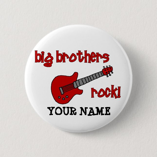 Badge Rond 5 Cm Roche de frères ! avec la guitare (Devant)