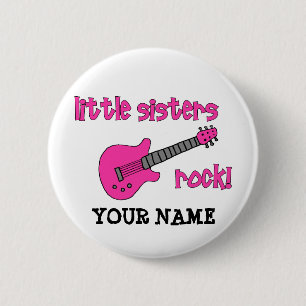 Badge Rond 5 Cm Roche de petites soeurs ! avec la guitare rose