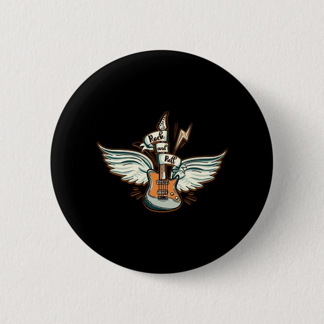 Badge Rond 5 Cm Rock and roll Guitar Wings Music (Devant)