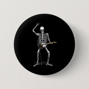 Badge Rond 5 Cm Rock Et Roll De Skeleton Guitariste