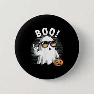 Badge Rond 5 Cm Rock Ghost Retro Halloween Citrouille Funny Boo