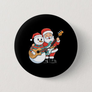 Badge Rond 5 Cm Rock Guitare Snowman Et Père Noël Jouant De La Gui