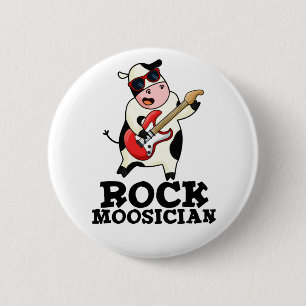 Badge Rond 5 Cm Rock Moosician Funny Cow Musicien Pun