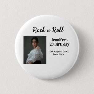 Badge Rond 5 Cm Rock n roll 20e anniversaire fille photo élégant m