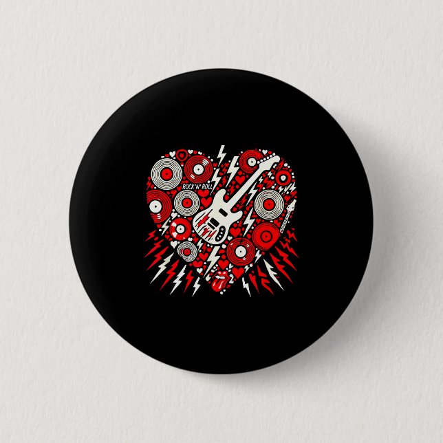 Badge Rond 5 Cm Rock N Roll Music Heart Valentine Rock Music Women (Devant)